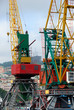Two colored port cranes Two colored port cranes
