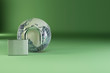Earth with padlock on green background