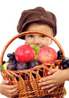 Foto: Little boy with basket of fruits, isolated on white Little boy with basket of fruits, isolated on white