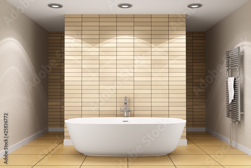 Photo: modern bathroom with beige tiles on wall and floor modern bathroom with beige tiles on wall and floor