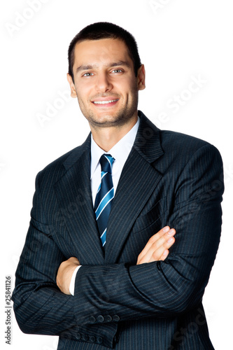 Portrait of happy smiling businessman, isolated on white