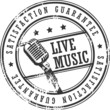Grunge rubber stamp with the word live music written inside