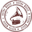 Grunge rubber stamp with the word retro music written inside