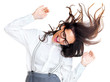 Crazy young woman in a playful mood on white