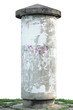 Grunge concrete advertising pillar and grass isolated on white