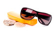 sunglasses, shells and lotion