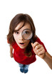 Girl holding magnifying glass isolated on white Girl holding magnifying glass isolated on white
