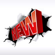 "NEW" inscription break through white background. Vector Illustr