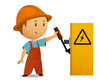 Little cartoon electrician switch on the power voltage