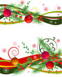 Two horizontal design elements with christmas balls and fir Two horizontal design elements with christmas balls and fir