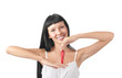 Beautiful Young Woman with Hot Chili Pepper on White