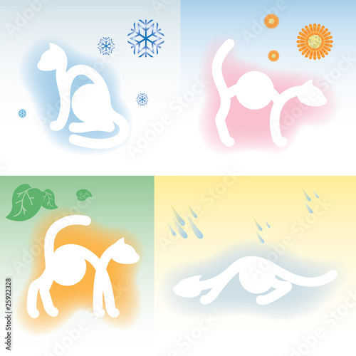 Vector: four cats silhouettes on four seasons backghounds four cats silhouettes on four seasons backghounds