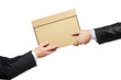 A businessman delivering a package to a man
