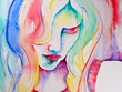 Image : Watercolor Painting Of Woman Looking Down