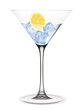 Cocktail with ice and lemon. Vector illustration.