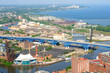 Aerial view of Cleveland's west side and Lake Erie shoreline