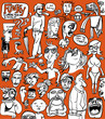 set of funky various character drawings set of funky various character drawings