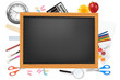 Black desk with school supplies. Vector. Black desk with school supplies. Vector.