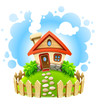 fairy-tale house on lawn with fence fairy-tale house on lawn with fence