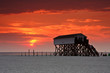 Pfahlbauten St. Peter Ording im Sonnenuntergang Pfahlbauten St. Peter Ording im Sonnenuntergang