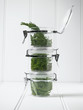 Stack of mason jars with herbs