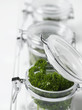 Close up of parsley in mason jar