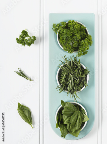 Photo: High angle view of cut herbs in jars High angle view of cut herbs in jars