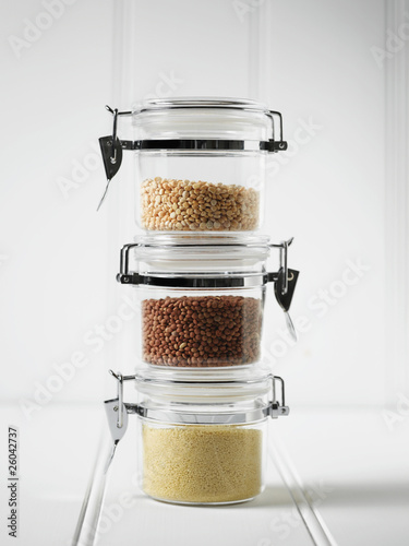 Photo: Stack of mason jars with grains Stack of mason jars with grains