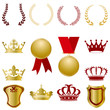 Ornament Gold and Red Icons Set Ornament Gold and Red Icons Set