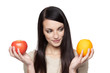 Produce - apples and oranges woman