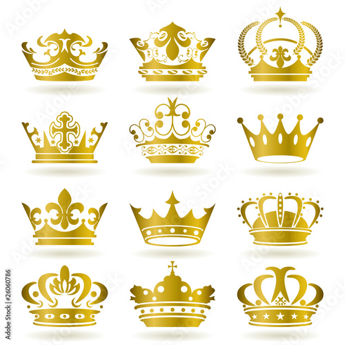 Vector: Gold 12 Crown Icons Set Gold 12 Crown Icons Set