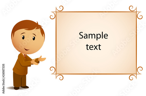 Vector: Cartoon men businessmen with invitation frame Cartoon men businessmen with invitation frame