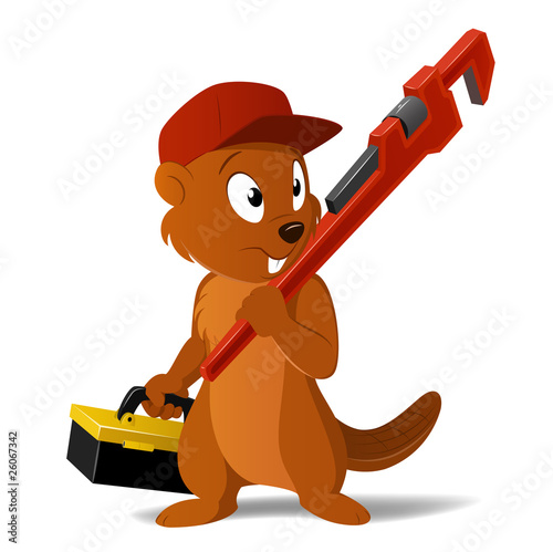 Vector: Vector cartoon beaver plumber with wrench Vector cartoon beaver plumber with wrench