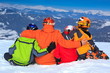 Family on mountain slope