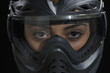 Close up of mixed race woman in helmet