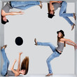 Collage of a young woman in different poses inside a square