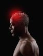African American man with glowing brain