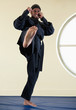 African American man practicing karate