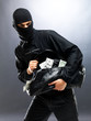Bank robber in a mask with stolen money