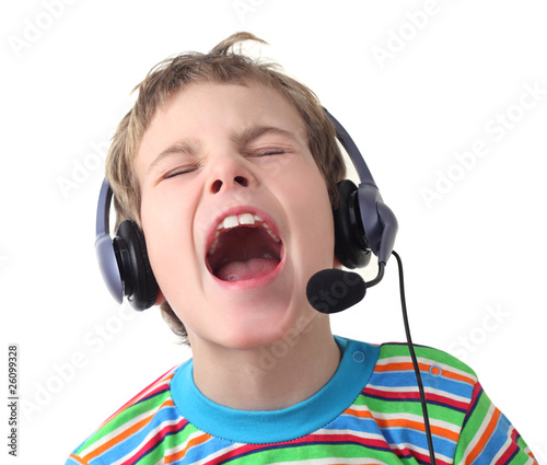  Earphones  Microphone on Little Boy With Headphones And Microphone Singing    Pavel Losevsky