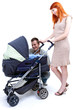 happy family - parents with baby stroller