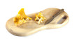 Golden chanterelles and knife on cutting board