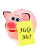 Piggy bank and paper Help Me