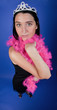Bachelorette with tiara and feather boa