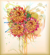 golden hand-draw chrysantemum on the dotted grungy backdrop golden hand-draw chrysantemum on the dotted grungy backdrop