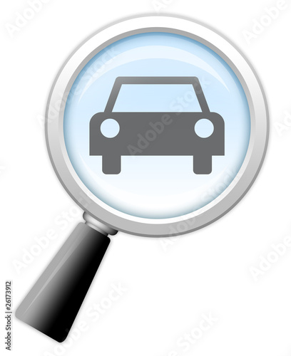 Illustration: Magnifying Glass Icon "Used and New Cars" Magnifying Glass Icon "Used and New Cars"