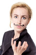 woman with painted mustache