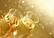Champagne glasses on golden background