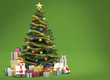 Christmas tree on green background with copy space