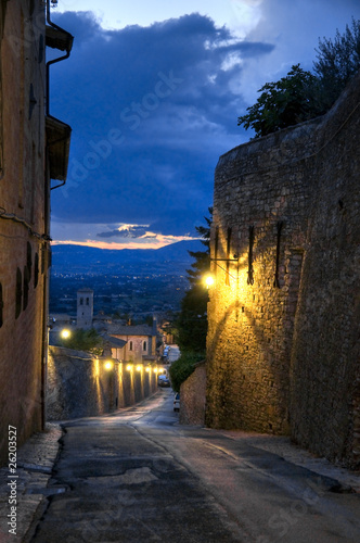 Photo: Alleyway at dusk. Assisi. Umbria. Alleyway at dusk. Assisi. Umbria.